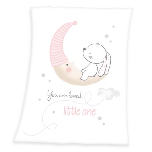 Produktbild Baby Kuscheldecke little bunny weiß rosa Decke Vorderseite