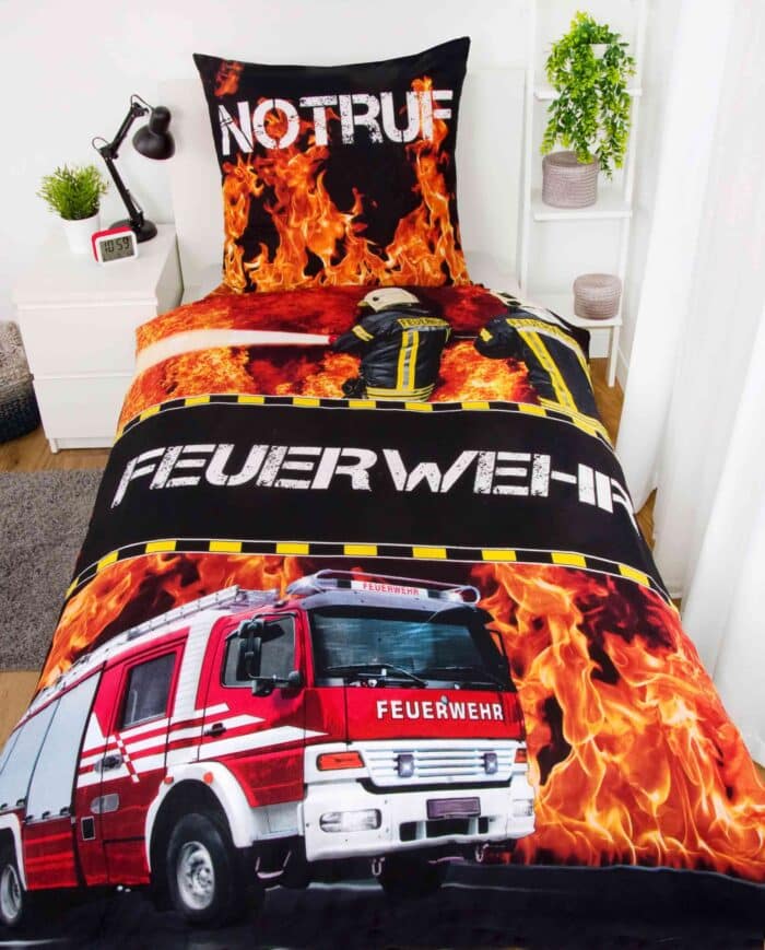 Produktbild Bettwäsche Feuerwehr rot schwarz ganze Bettwäsche