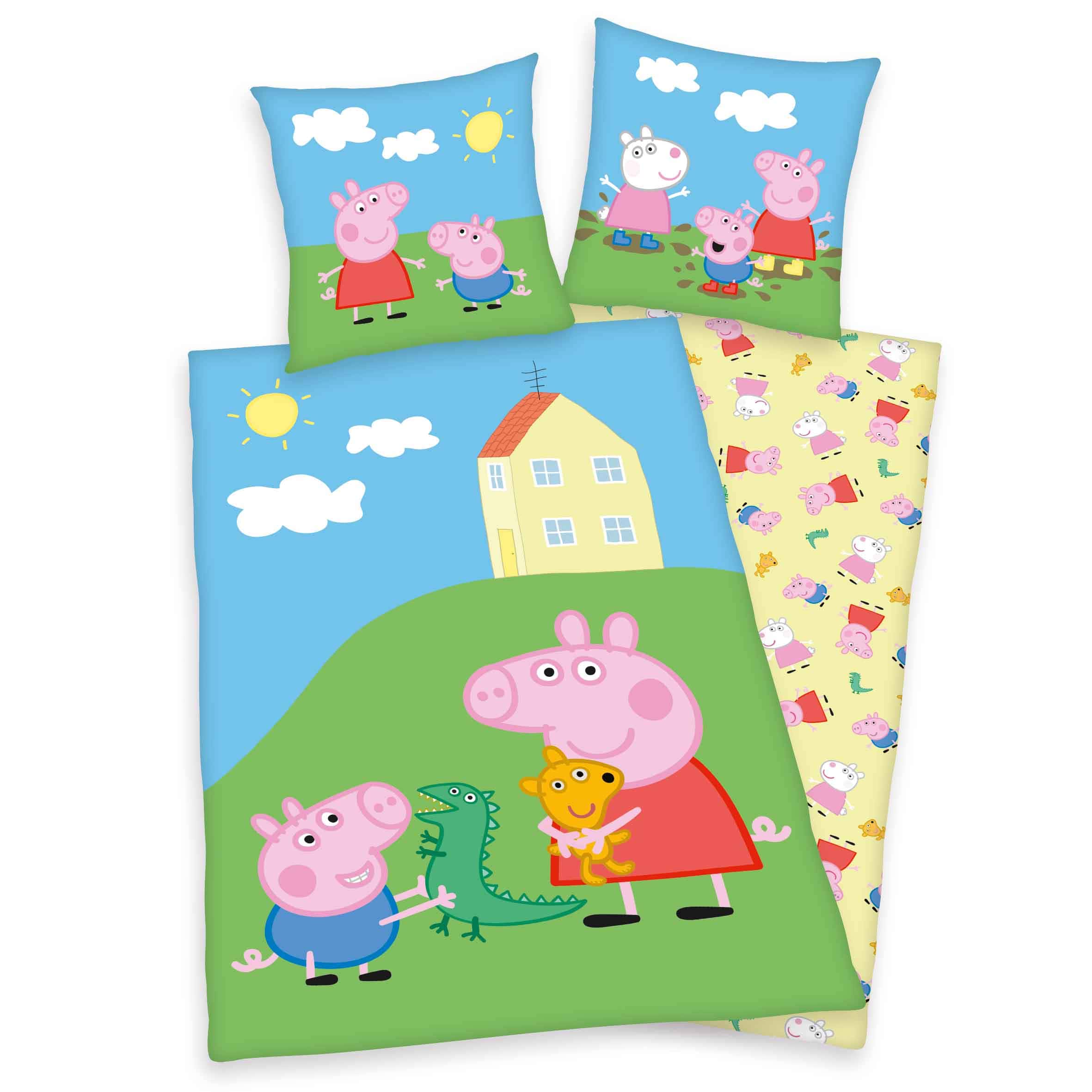 Peppa Pig Bettwäsche Set Spannbettlaken Decke Kissenhülle 