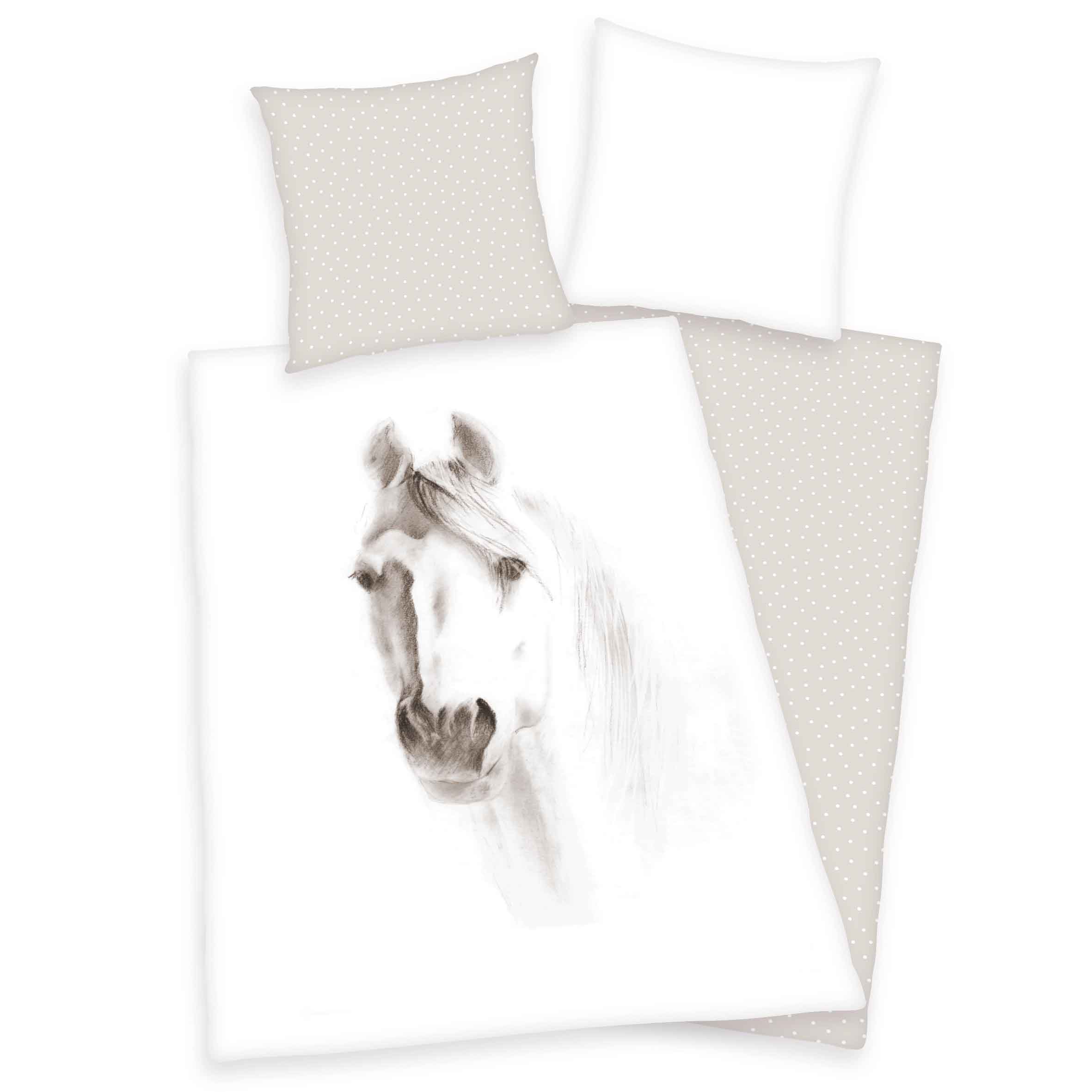 Produktbild Bettwäsche Pferd weiß beige Bettwäsche Vorderseite Rückseite