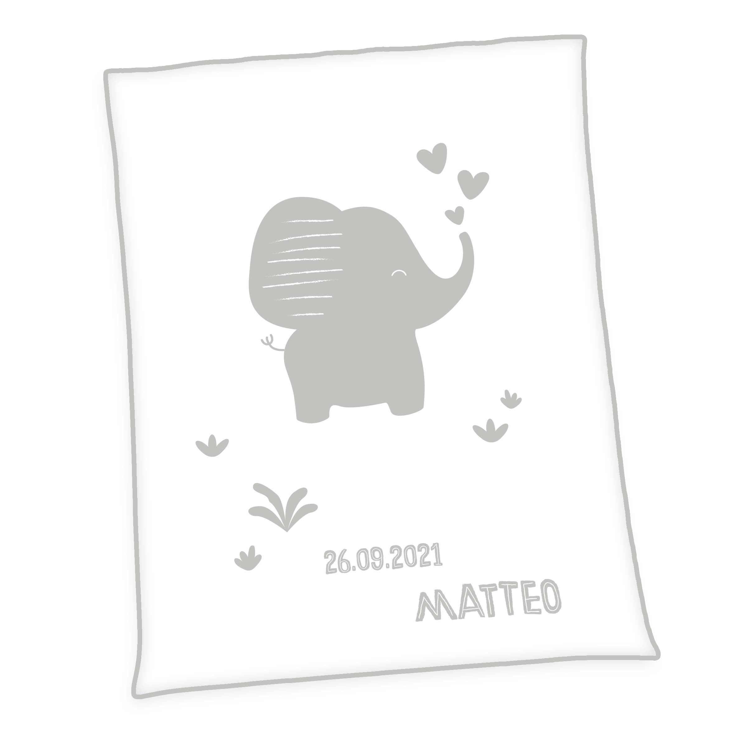 Produktbild Personalisierte Baby Kuscheldecke Elefant Unicade hellgrau