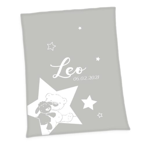 Produktbild Personalisierte Baby Kuscheldecke Großer Stern Unicade hellgrau