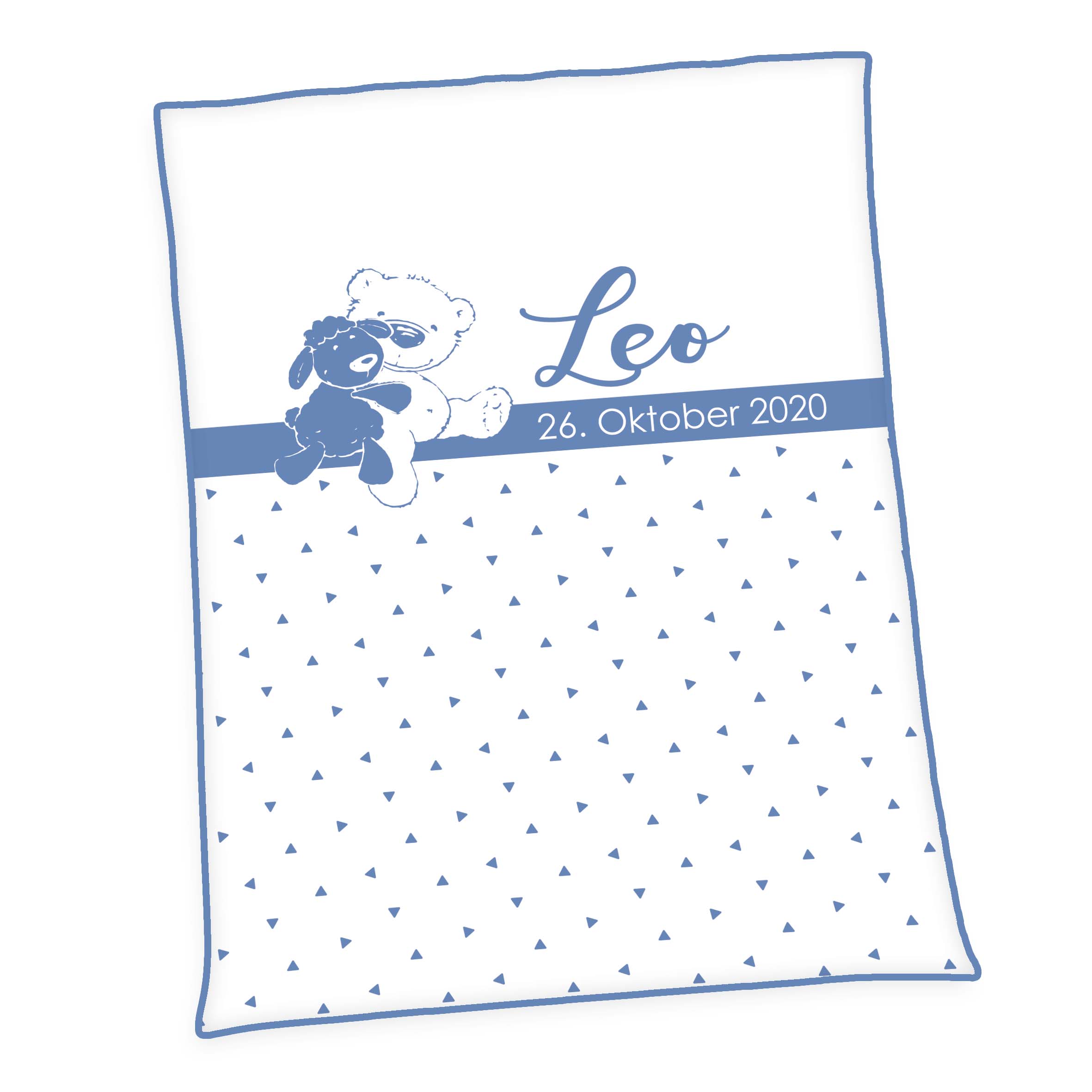 Produktbild Personalisierte Baby Kuscheldecke Schäfchen und Bär Unicade rauchblau