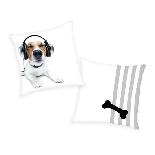 Produktbild Kissen Hund mit Kopfhörern
